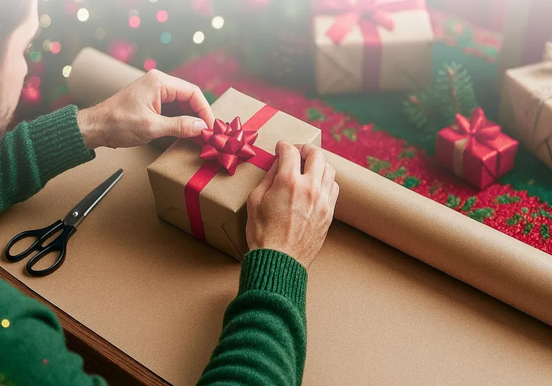 Wrapping gifts in Bergvich kraft paper
